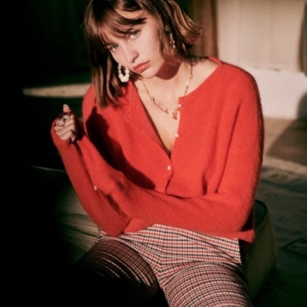 Sezane Red Button Sweater